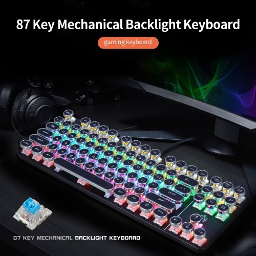 

HJK917 Wired Gaming Mechanical Keyboard with 87 Keys Backlight Effect Keyboard for Laptop/PC Black with OUTEMU Blue Switches