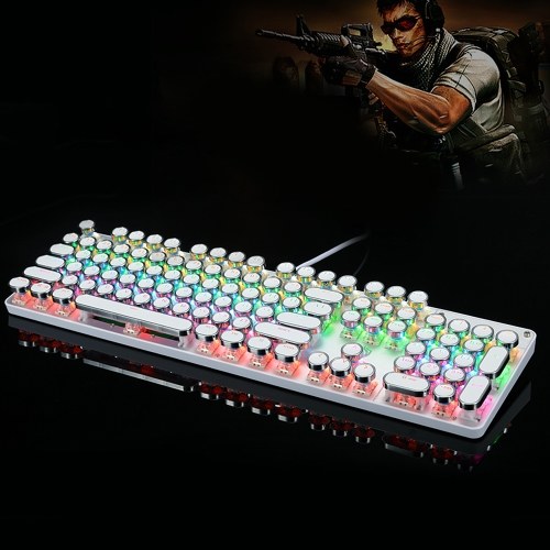 

HJK900-7 Wired Mechanical Keyboard with 104 Keys Backlight Effect Keyboard for Laptop/PC White with OUTEMU Blue Switches