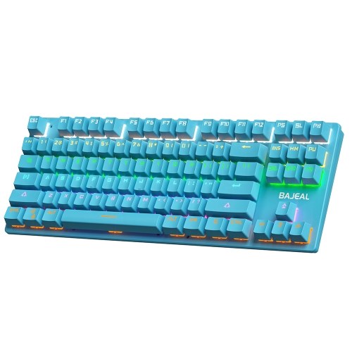 

BAJEAL 87 Keys Wired Mechanical Keyboard Mixed Light Mechanical Keyboard with Mechanical Blue Switch Suspension Button Blue