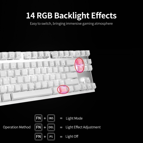 

MOTOSPEED CK82 Механическая клавиатура 87 клавиш Игровая клавиатура RGB с синим переключателем OUTMU Мультимедийные клавиши N-клавиша Rollover Белый