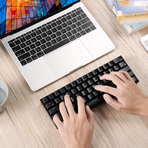 

RK61 BT&Wired Dual Mode Keyboard Yellow Backlight 61 Key Mini Mechanical Keyboard for Phone/Tablet Black with OUTEMU Blue Switches