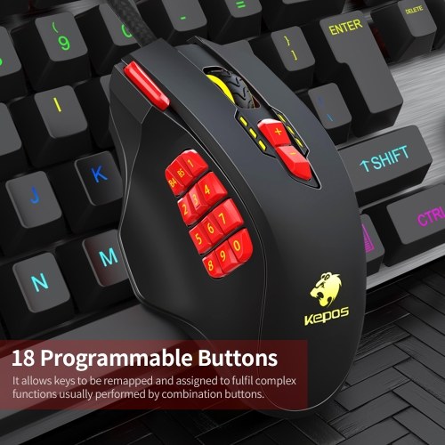 

Programmable Gaming Mouse 4000DPI Ergonomic Mouse 18 Programmable Buttons/ 4 Adjustable DPI Levels/ Wight Tuning Set Blue