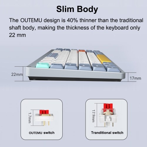 iBlancod Wireless Mechanical Keyboard 84 Keys 2.4G+BT5.0+Type-C 3 Connections 75% Low Profile Layout Keyboards 15 Light Effect 5 Brightness Levels for Tablet Laptop Smartphone OUTEMU Blue Switches 