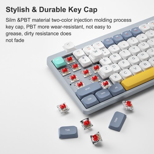 iBlancod Wireless Mechanical Keyboard 84 Keys 2.4G+BT5.0+Type-C 3 Connections 75% Low Profile Layout Keyboards 15 Light Effect 5 Brightness Levels for Tablet Laptop Smartphone OUTEMU Blue Switches 
