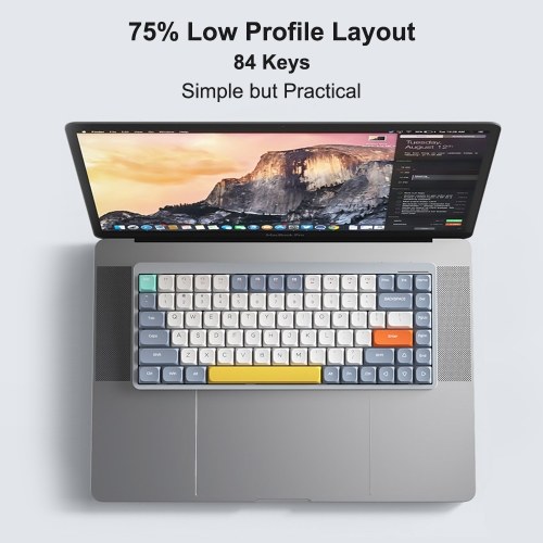 iBlancod Wireless Mechanical Keyboard 84 Keys 2.4G+BT5.0+Type-C 3 Connections 75% Low Profile Layout Keyboards 15 Light Effect 5 Brightness Levels for Tablet Laptop Smartphone OUTEMU Blue Switches 