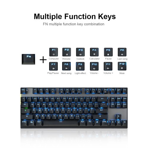 

Motospeed Wired / Wireless Dual Mode 87 Keys Blue Switch Mechanical Keyboard 2.4G Wireless Backlit Gaming Keyboard Built-in Rechargeable Battery Aluminium Alloy Panel for Desktop/Laptop (Black)