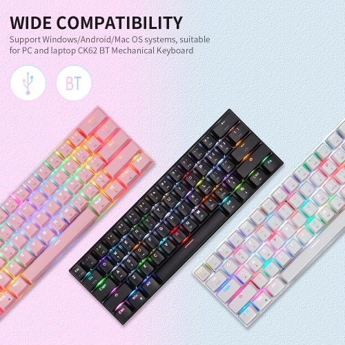 

Motospeed CK62 61 Keys RGB Mechanical Keyboard USB Wired BT Dual Mode Gaming Keyboard Pink with OUTEMU Blue Switches