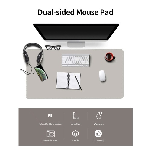 Double-Sided Mouse Pad Eco-friendly Cork PU Leather Desk Mat Waterproof Dustproof Mouse Mat for Home Office Game Pink