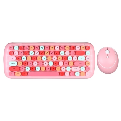 

Mofii CANDY Keyboard Mouse Combo Wireless 2.4G Mixed Color 84 Key Mini Keyboard Mouse Set with Circular Punk Key Caps Pink
