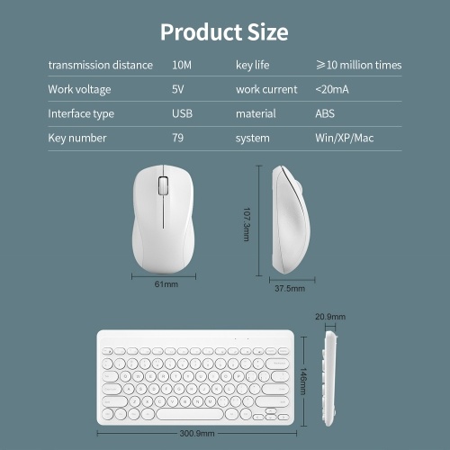 

BOW K610 2.4G Wireless Keyboard And Mouse Set 79 Key Round Keycaps Mini Portable Ergonomic Design Keyboard for Mac/Windows Pink