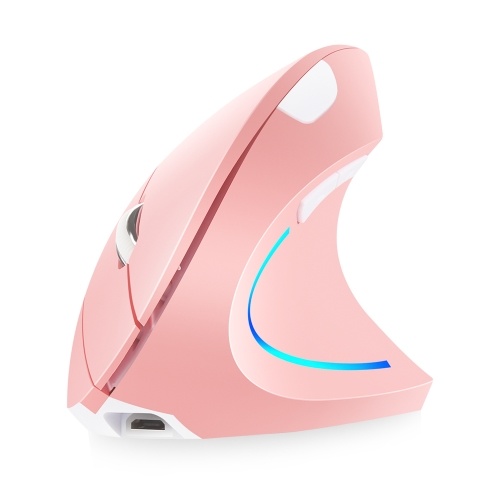 2.4G Wireless Vertical Mouse Rechargeable Upright Ergonomic Mouse 3 Adjustable DPI Levels RGB Flowing Light Plug N Play, Pink