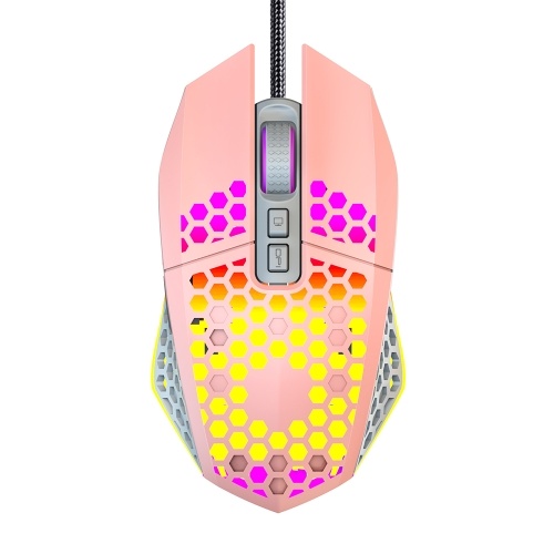 Wired RGB Backlit 8000 DPI Gaming Mouse 7 Programmable Buttons 6 Adjustable DPI Levels Back-to-desktop Button, Pink