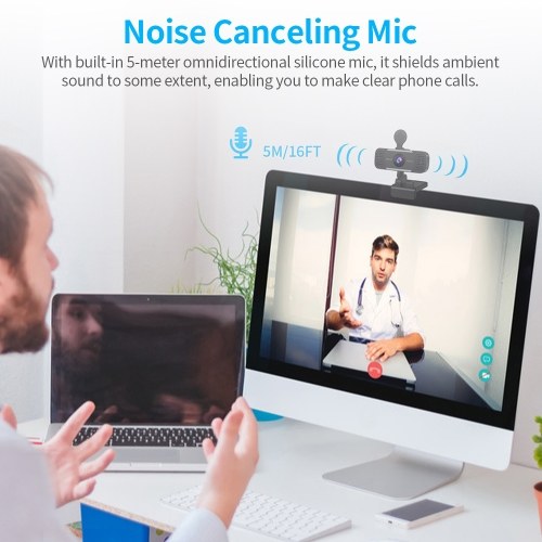 

1080P USB Webcam with Noise Canceling Omnidirectional Silicone Mic/ Privacy Cover Support Flexible Rotation/Auto Focus, Orange