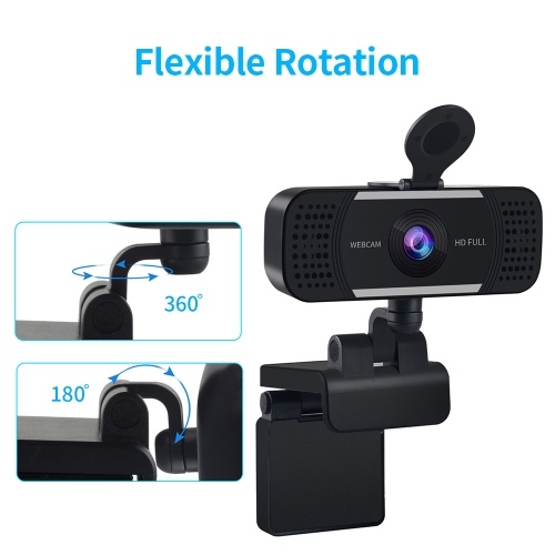 

1080P USB Webcam with Noise Canceling Omnidirectional Silicone Mic/ Privacy Cover Support Flexible Rotation/Auto Focus, Grey