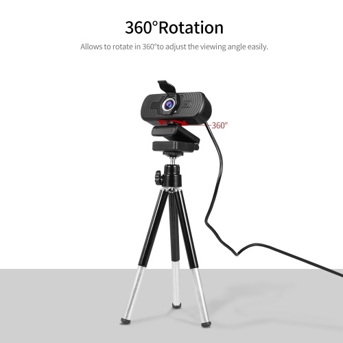 

1080P HD Wide-angle Webcam Video Conference Camera USB Plug & Play with Lens Cap & Tripod for Laptop Desktop TV Box