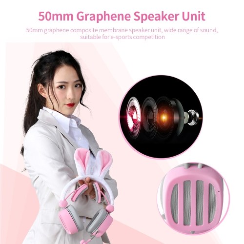 

XIBERIA S21 Pink Rabbit Ears Headset 3.5mm Gaming Headset Passive Noise Cancelling Headset 7.1 Virtual Channel Live Headset