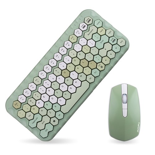 

Mofii Honey Keyboard Mouse Combo Wireless 2.4G Mixed Color 83 Key Mini Keyboard Mouse Set with Honeycomb Key Caps for Girl Pink