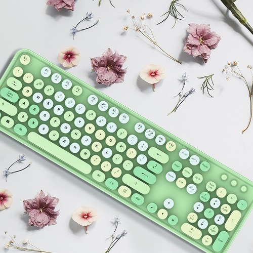 Mofii Sweet Keyboard Mouse Combo Mixed Color 2.4G Wireless Keyboard Mouse Set Circular Suspension Key Cap for PC Laptop Green 