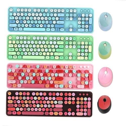 Mofii Sweet Keyboard Mouse Combo Mixed Color 2.4G Wireless Keyboard Mouse Set Circular Suspension Key Cap for PC Laptop Green 