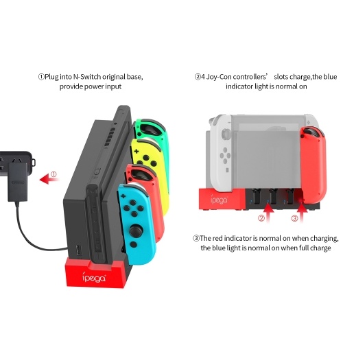 

IPEGA PG-9186 N-Switch Controller Charger with 4 Slots Joy-Con Game Controller Charge Base Use with N-Switch Dock Base BLGR