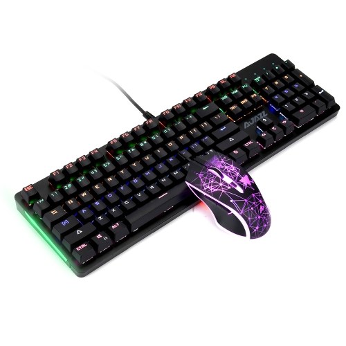 

Ajazz Mechanical Keyboard Mouse Combo USB Wired Gaming Keyboard Mouse Set 104 Keys Mixed Light Keyboard with Brown Switch