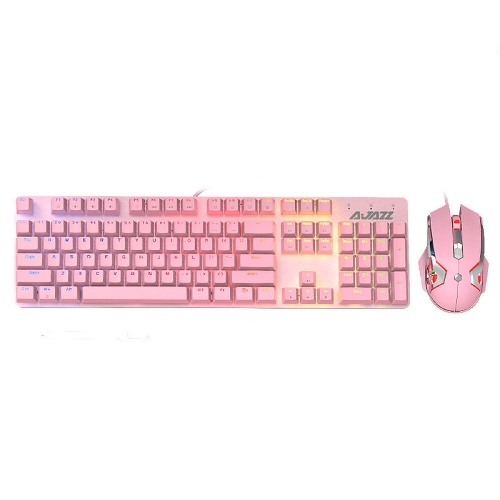 Ajazz Mechanical Keyboard Mouse Combo USB Wired Gaming Keyboard Mouse Set 104 Keys Mixed Light Keyboard Pink (Red Switch)