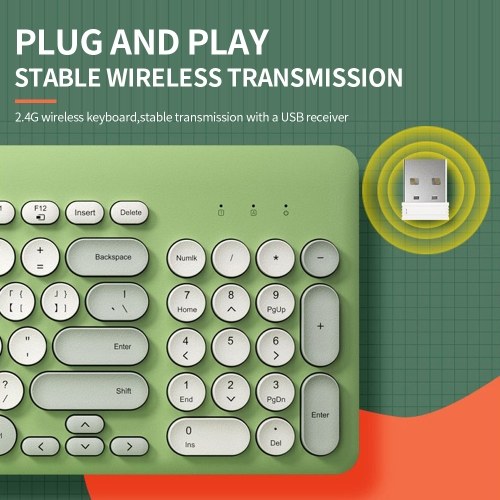 

BOW K221 2.4G Wireless Keyboard&Mouse Set 96 Key Round Keycaps Portable Ergonomic Keyboard for IOS/Windows Green
