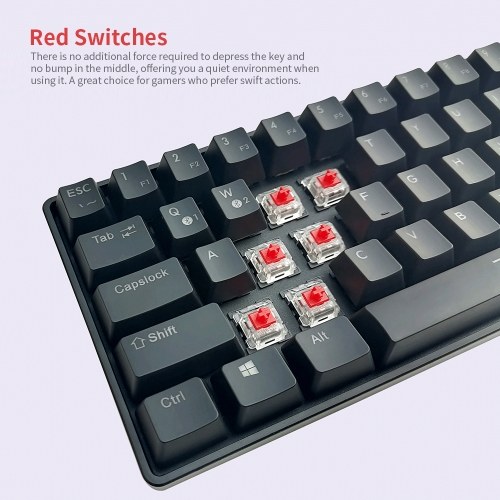 

光特效 全键无冲 黑 红轴 Compact Mechanical Multi-device Keyboard with 64 keys BT & Wired Mode 18 RGB Backlit Effects N-key Rollover Black Red Switches