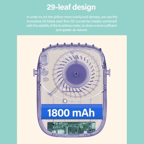 

aigo AGF-05 Multi-function Fan Portable Bladeless Hanging Neck Fan with 3-gear Adjustable Wind 1800mAh Battery