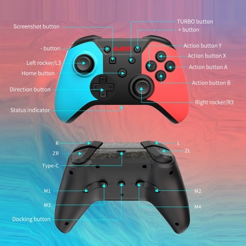 

AJAZZ AG180 Wireless BT Gamepad with Dual Motor Vibration Function 360° Competitive Joystick Multi-platform Compatible Blue&Red