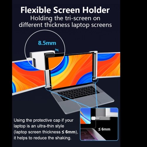 14 inch Portable Triple-screen Monitor Laptop Expansion Screen 1920*1080 Resolution Easy Installation for 15-17 inch Laptop 