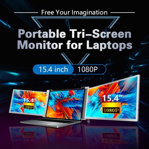15.4 inch Portable Triple-screen Monitor Laptop Expansion Screen 1920*1080 Resolution Easy Installation for 15-17 inch Laptop 