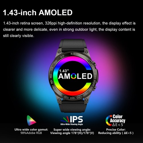 DM50 1.43inch Smartwatch HD Color Touchscreen IP68 Waterproof Fitness Tracker Compatible with Android iOS 