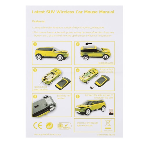 

2.4GHz Wireless Racing Car Shaped Optical USB Mouse/Mice 3D 3 Buttons 1000 DPI/CPI for PC Laptop Desktop