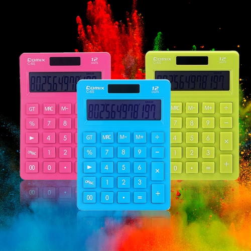 

Комиксах C-6S Красочный Стандартная функция Desktop Калькулятор 12 цифр Солнечная и батареи Dual Power для школы Office для дома