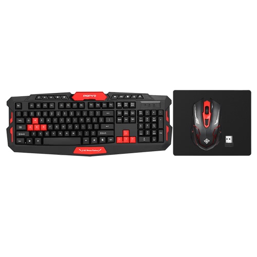 

DSFY 2.4GHz Wireless Gaming Keyboard Mouse Combo 19 Keys Anti-ghosting Adjustable DPI USB Receiver Adapter Mouse Mat for Desktop N