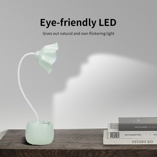 

Светодиодная настольная лампа Уход за глазами Booklight 3 уровня яркости Сенсорное управление Офисная лампа 360 ° Гибкая с подставкой для телефона и контейнером для ручки (зеленый)