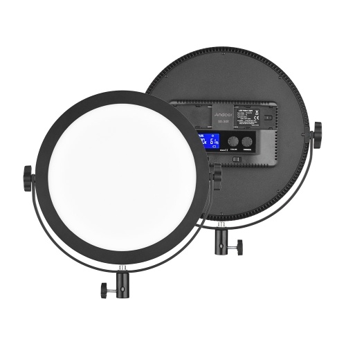 

Andoer SO-30T Ultrathin Bi-color Round LED Video Light 3200K-5600K Photography Fill Light Stepless Diammable LCD Display Screen CRI 97+ with 2m Light Stand for Portrait Wedding Still Life Photography Video Live