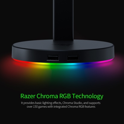 

Razer Base Station V2 Chroma Headset Stand Chroma RGB Headset Holder with 2 USB3.1 Ports Support 7.1 Surround Sound Silver