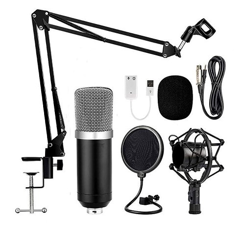 Professional BM700 Condenser Microphone Sound Recording Microphone Mic KTV Singing Studio Recording Kit Black+Silver