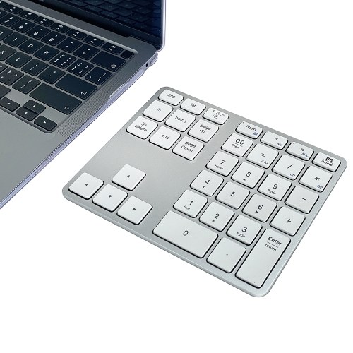 

2.4G+BT5.0 Dual-mode Numeric Keyboard 35 Keys Financial Accounting Keyboard Aluminum Alloy Shell Built-in 300mAh Battery Silver