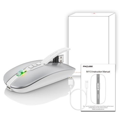 

FMOUSE M113 Mouse 2.4G Wireless BT5.1 Slim Rechargeable Slience Mouse for PC Computer Notebook with USB Receiver 2400 DPI Adjustable Level