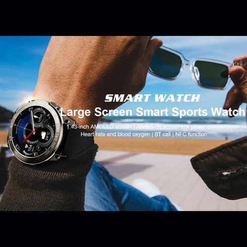 DM50 1.43inch Smartwatch HD Color Touchscreen IP68 Waterproof Fitness Tracker Compatible with Android iOS