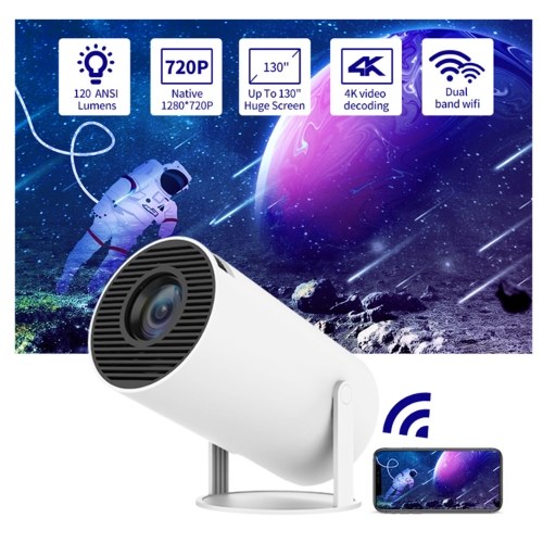 Projector 4K Decoding 120 ANSI Lumens 2.4G+5G WiFi Keystone Correction Portable Projector Quad-core Android 11 Up to 130inch Large Screen for Office Home Theater Phone 