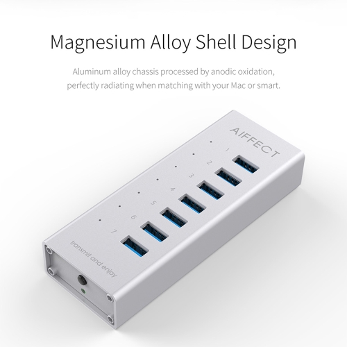 

AIFFECT Portable 7 Ports Hub USB3.0 One Drag Seven USB Hub Plug and Play for Laptop Desktop US Plug Black
