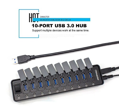 

OImaster 10-Port USB 3.0 HUB Portable HUB HUB with Power Switch