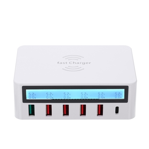 Smart Charging Station with 6 Ports LCD USB Charging Dock Wireless Charger of Universal Compatibility Charging Station for Family and Office Use