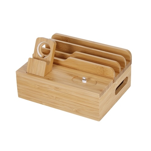 Staffa di archiviazione desktop 3 in 1 Bamboo Stazione di ricarica per tablet per telefono cellulare per telefono iPad Apple Watch Airpods Spina USA