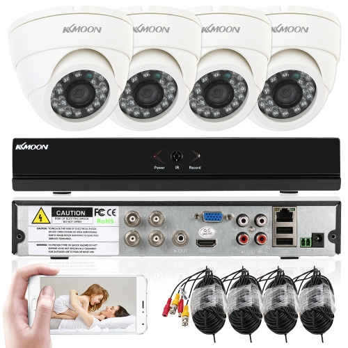 KKmoon 4ch canal lleno 960H / D1 800TVL CCTV vigilancia DVR sistema de seguridad P2P nube de la red de vídeo digital + cámara 4 * interior + 4 * 60 pies de cable