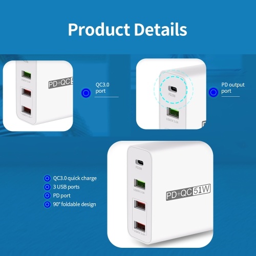 

WLX-A6 4 Ports PD+QC3.0 Adapter USB Output Portable Quick Charge 51W Adapter EU Plug